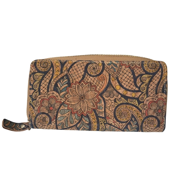 Corkcho Handbags - Artistic Floral Tan and Blue Women's Wallet